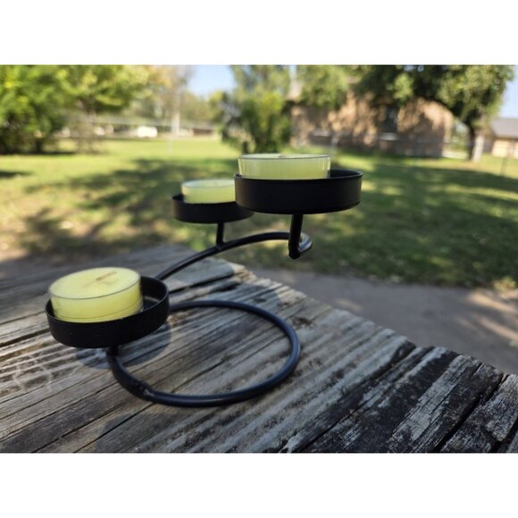 Wrought Iron Spiral Trio‎ Three Candle Holder Stand Black Metal Decor - Picture 4 of 8